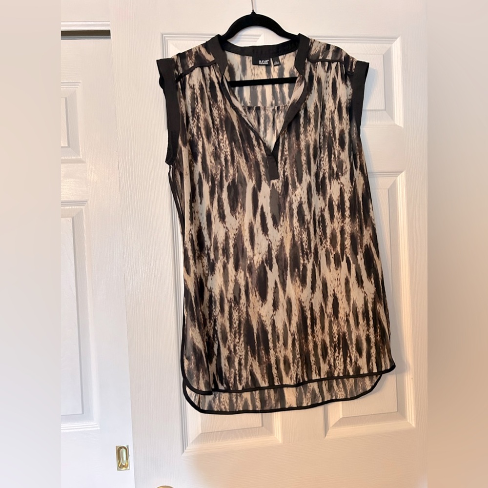 A.N.A. Cheetah Animal Print Sheer Sleeveless Blouse
